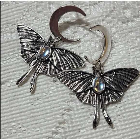 ✨“Celestial Moth & Moon Drop Earrings – Iridescent Gemstone Accent” - Picture 13 of 16
